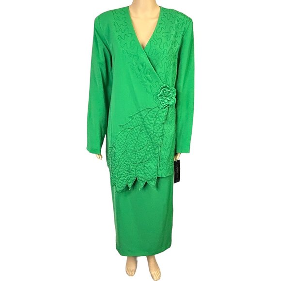 Harmony New York Womens 14 Green Embroidered Suit Jacket Blazer Skirt Set Outfit - Picture 12 of 12